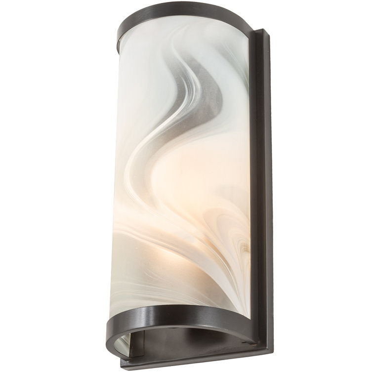 White Craftsman Brown Fused Glass Cylinder Sconce