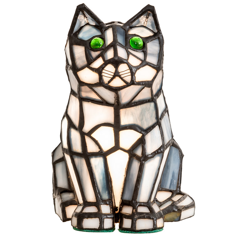 Charming Noir 1-Light Black Stained Glass Cat Shelf Accent Lamp