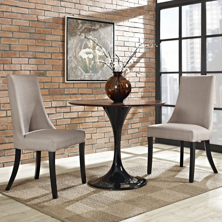 Beige Upholstered Microfiber Side Chair with Wood Legs