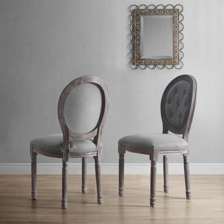 Elegant Fluted Wood Frame Light Gray Upholstered Side Chair