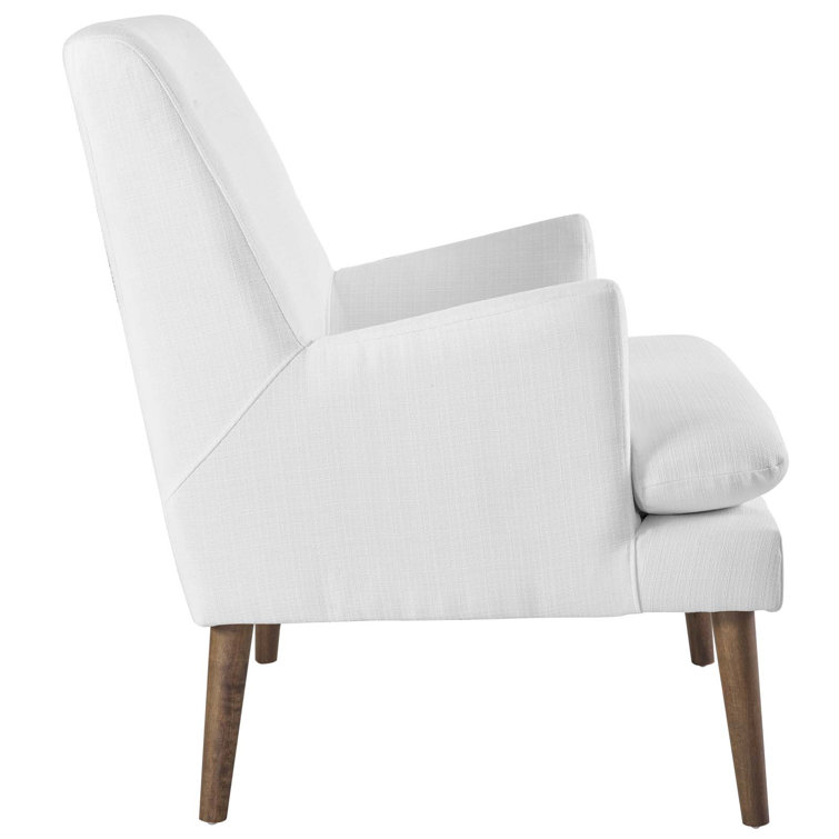 Mid-Century Modern Leisure White Accent Chair with Walnut Wood Legs