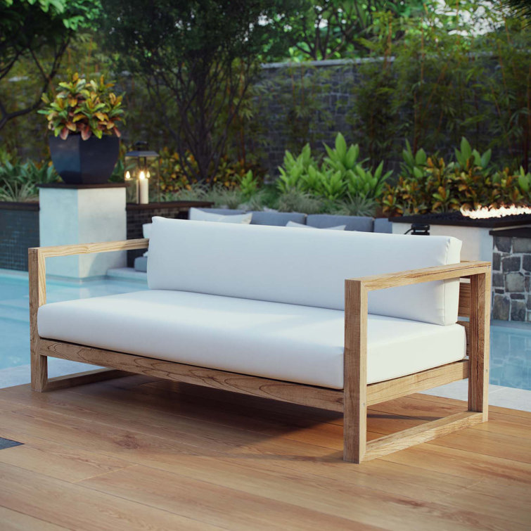 Upland Teak Wood 63.5'' Natural White Outdoor Patio Sofa