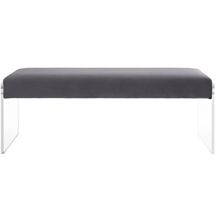 Gray Velvet Bench with Clear Acrylic Legs