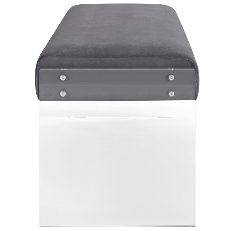 Gray Velvet Bench with Clear Acrylic Legs