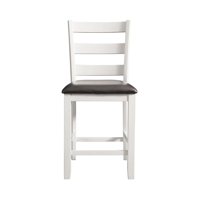 Transitional High Ladderback Faux Leather Upholstered Side Chair in White and Brown