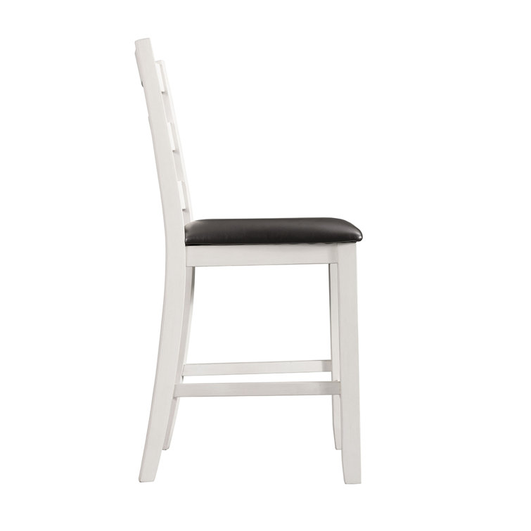 Transitional High Ladderback Faux Leather Upholstered Side Chair in White and Brown