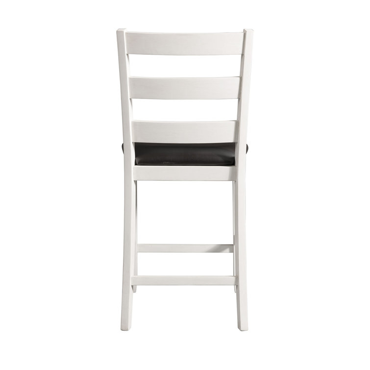 Transitional High Ladderback Faux Leather Upholstered Side Chair in White and Brown
