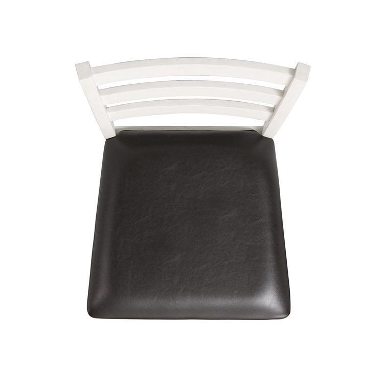 High Slat Ladderback Side Chair in White and Brown Faux Leather
