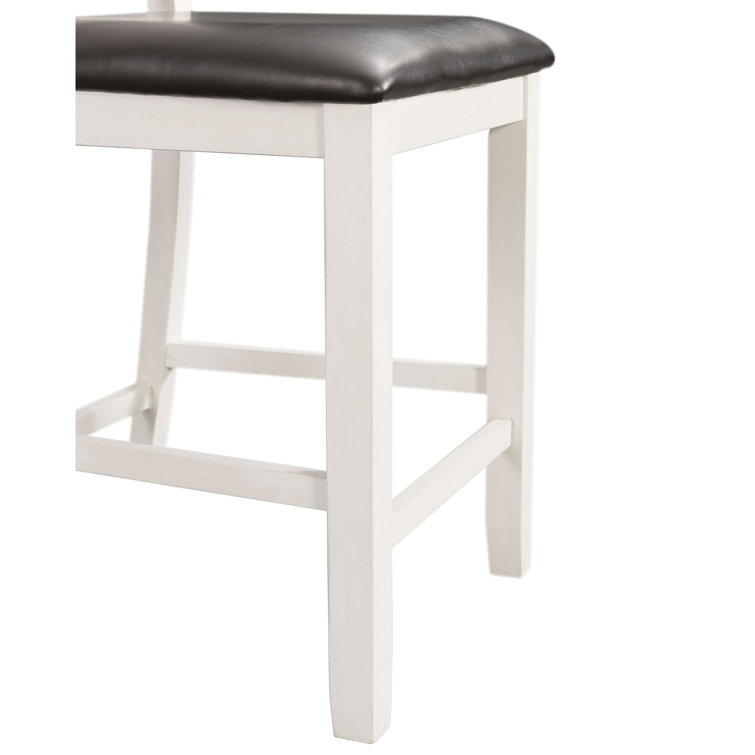 Transitional High Ladderback Faux Leather Upholstered Side Chair in White and Brown