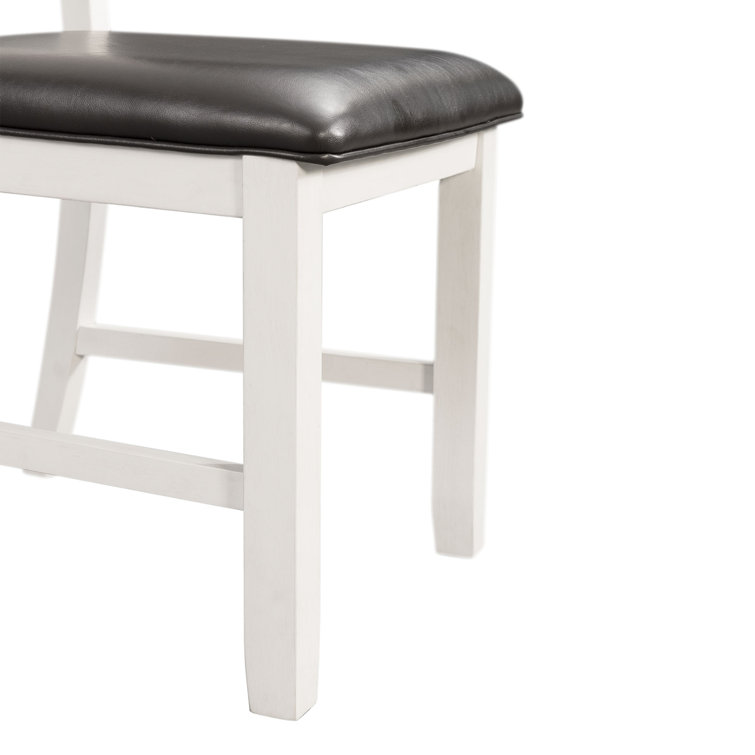 High Slat Ladderback Side Chair in White and Brown Faux Leather