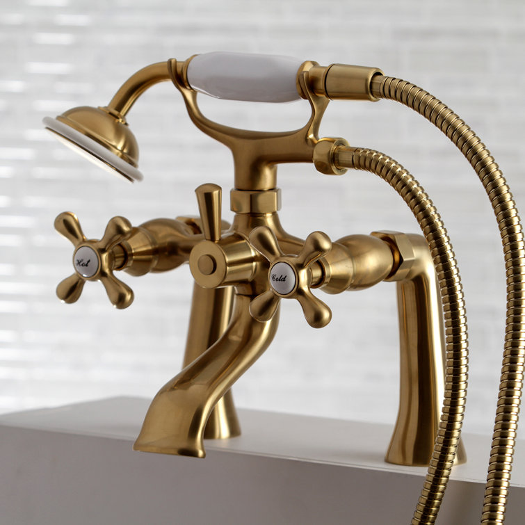 Brushed Brass Deck Mount Clawfoot Tub Faucet with Hand Shower
