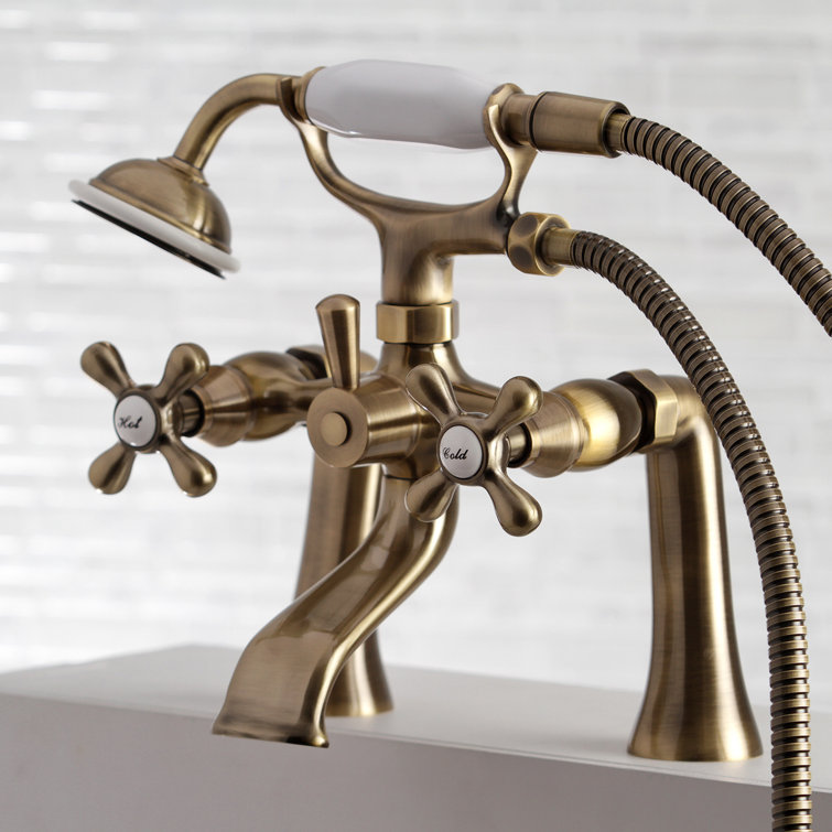 Antique Brass Deck Mount Clawfoot Tub Faucet with Hand Shower