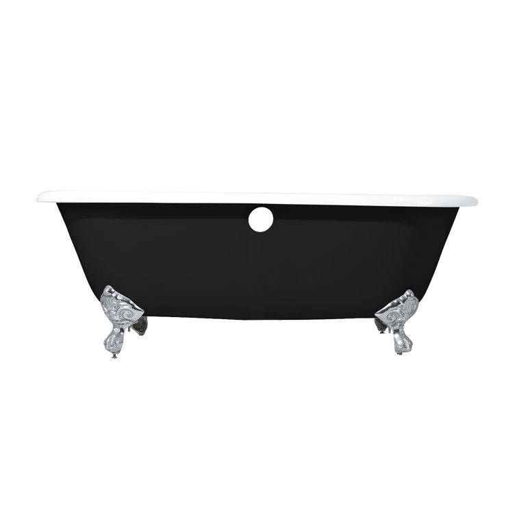 66-Inch Black and White Cast Iron Clawfoot Tub
