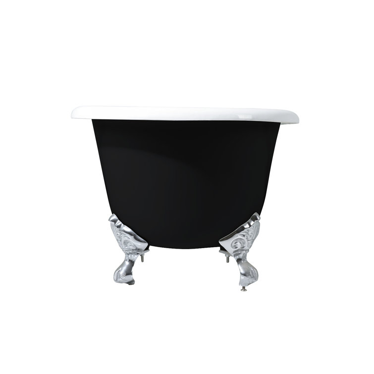 66-Inch Black and White Cast Iron Clawfoot Tub