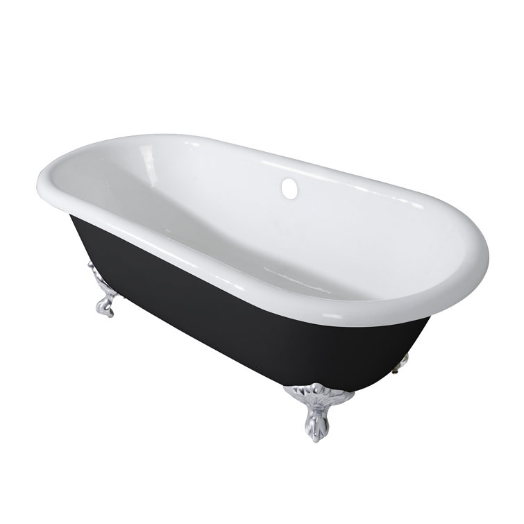 66-Inch Black and White Cast Iron Clawfoot Tub