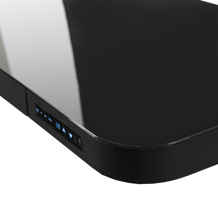 Black Adjustable Height Glass Standing Desk with USB Port and Drawer