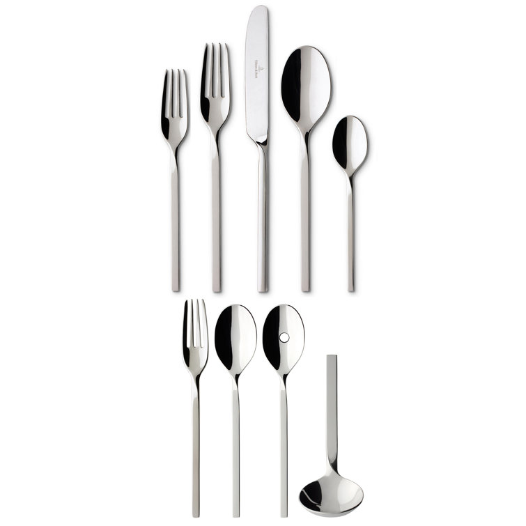New Wave 64-Piece Stainless Steel Flatware Set with Curved Handles
