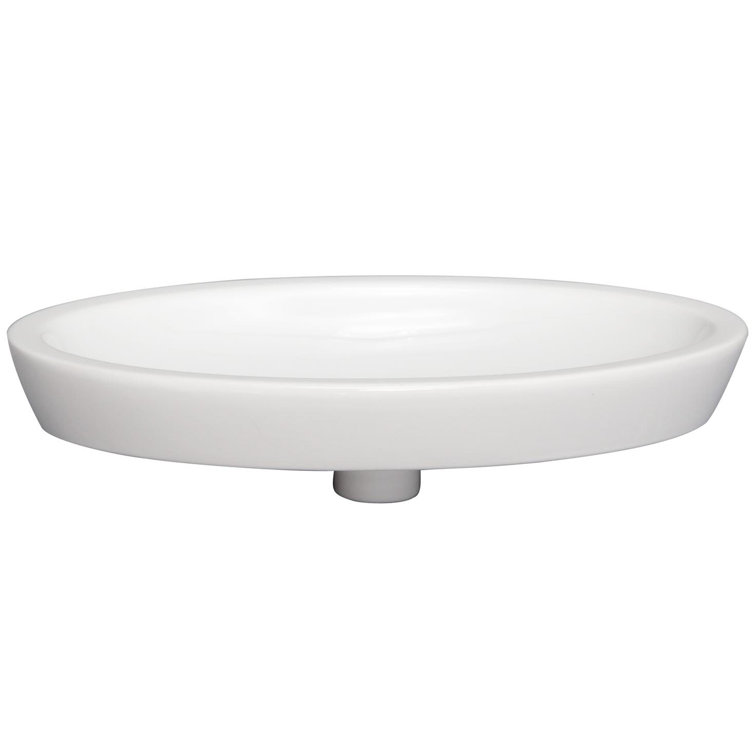 White Oval Ceramic Wall-Mount Drop-In Bathroom Sink