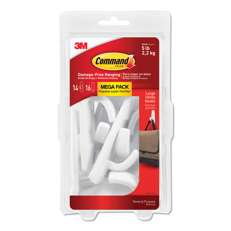 White Self-Adhesive Plastic Utility Hooks, 14-Pack
