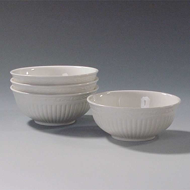 Italian Countryside White Ceramic Ridged Bowls, Set of Four