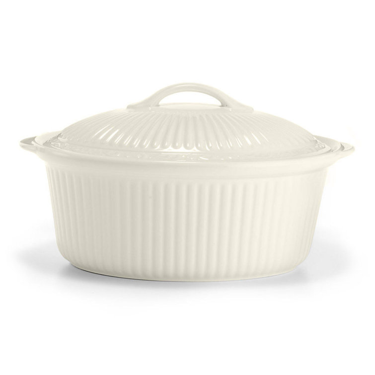 Italian Countryside White Stoneware Oval Casserole Dish with Lid