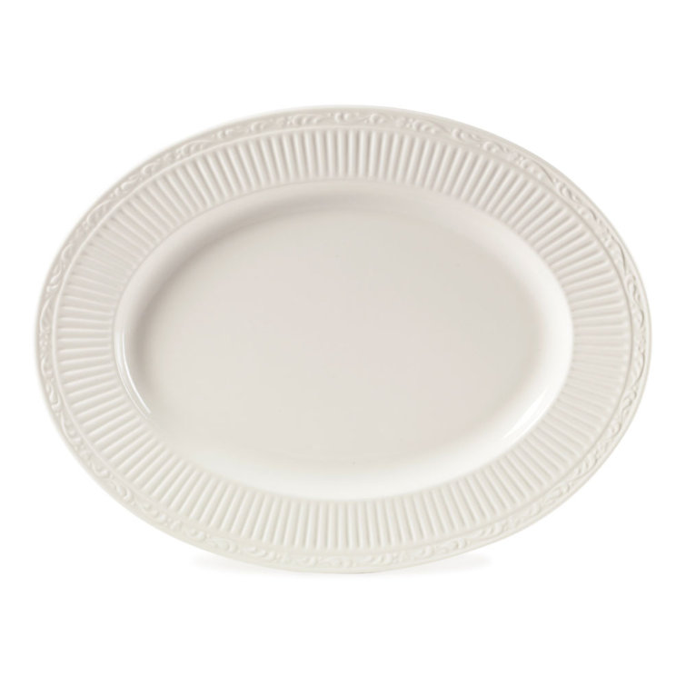 White Ceramic Oval Serving Platter, 15-Inch