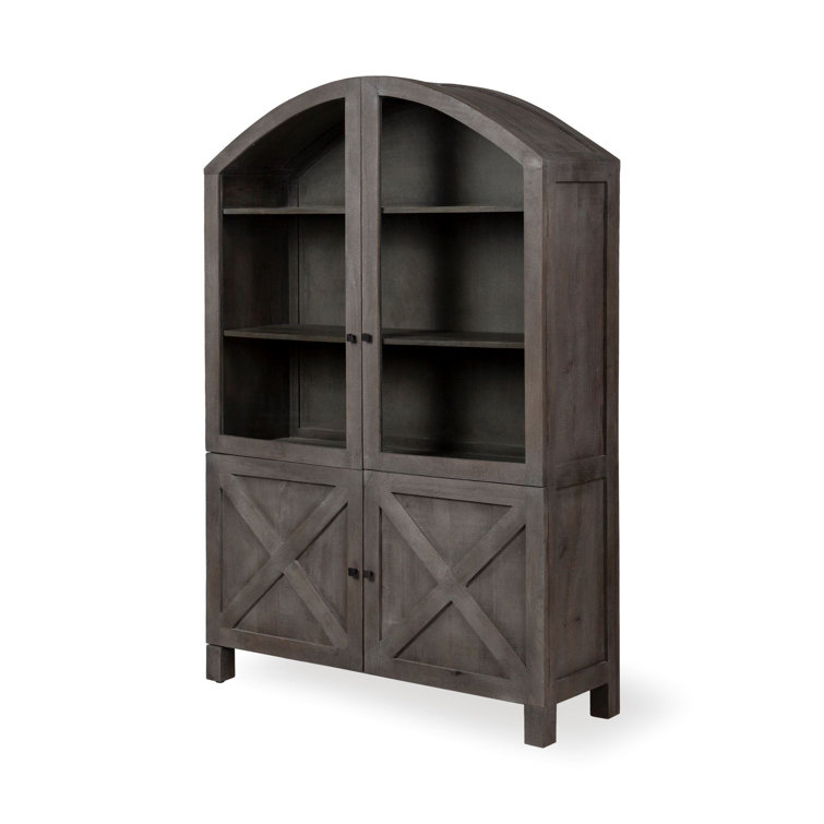 Gray Mango Wood Farmhouse Dining Cabinet with Glass Doors
