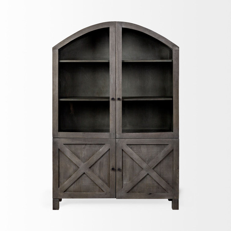 Gray Mango Wood Farmhouse Dining Cabinet with Glass Doors