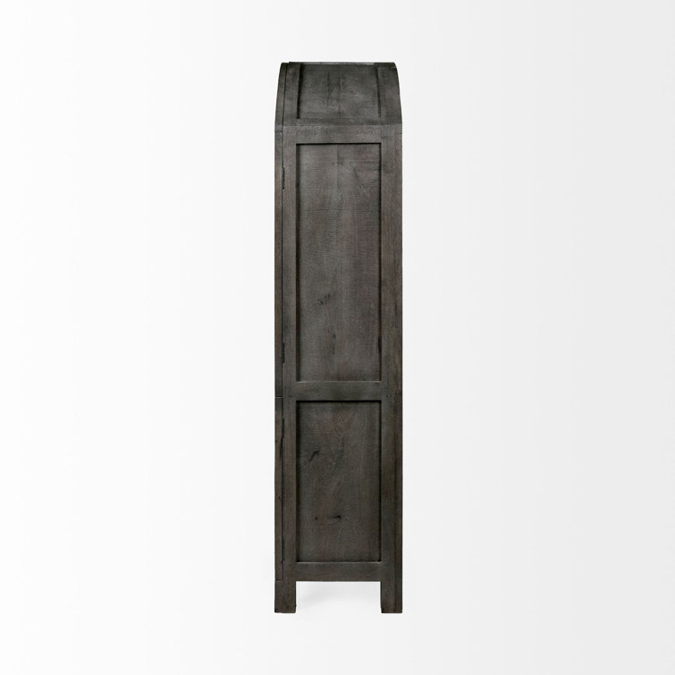 Gray Mango Wood Farmhouse Dining Cabinet with Glass Doors