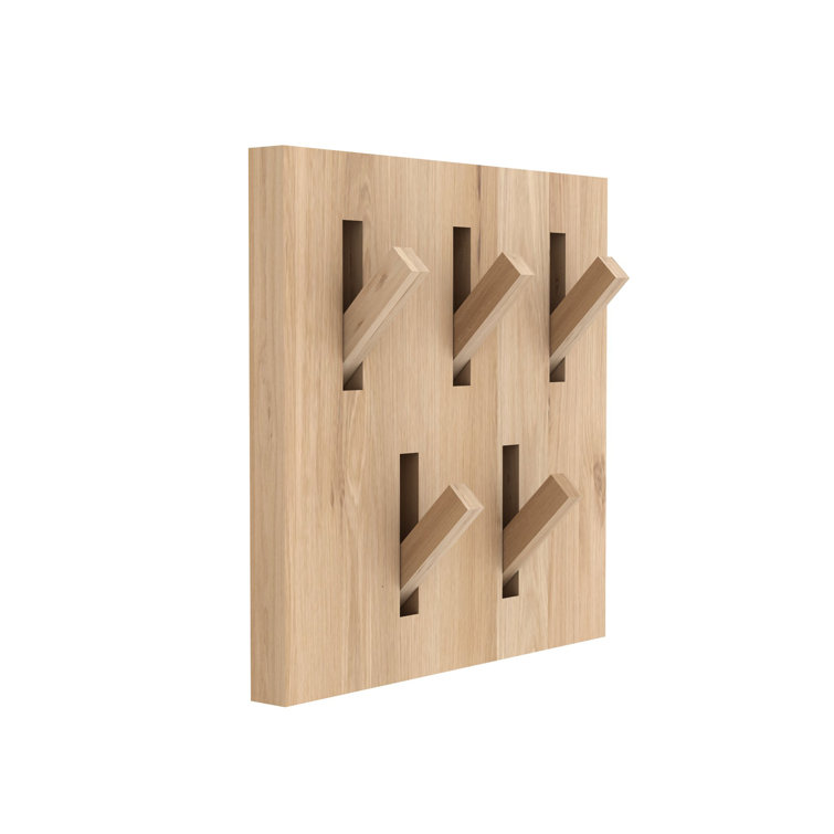 Solid Oak Minimalist 5-Hook Wall Mounted Coat Rack