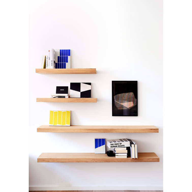 Natural Oak Rectangular Floating Wall Shelf