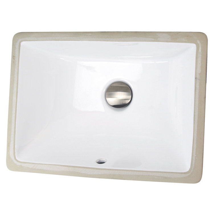 White Ceramic Rectangular Undermount Bathroom Sink with Overflow