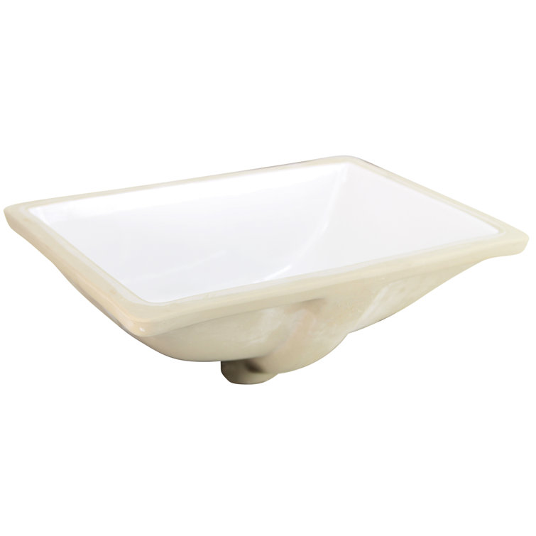 White Ceramic Rectangular Undermount Bathroom Sink with Overflow