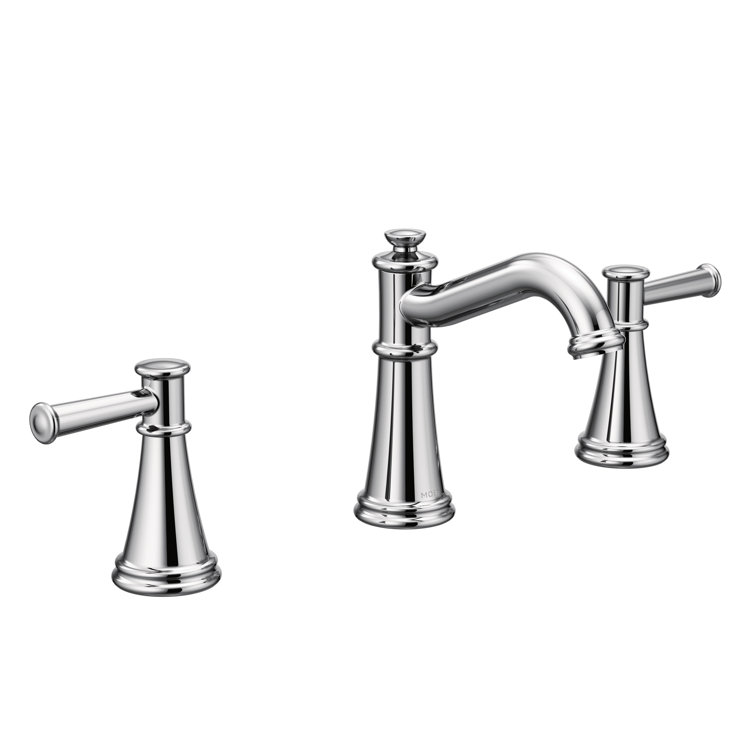 Polished Nickel Modern Widespread Bathroom Faucet with Metal Handles