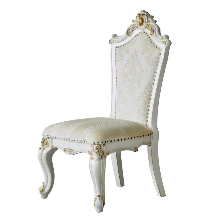 Elegant Beige Faux Leather Upholstered Side Chair with Queen Anne Legs