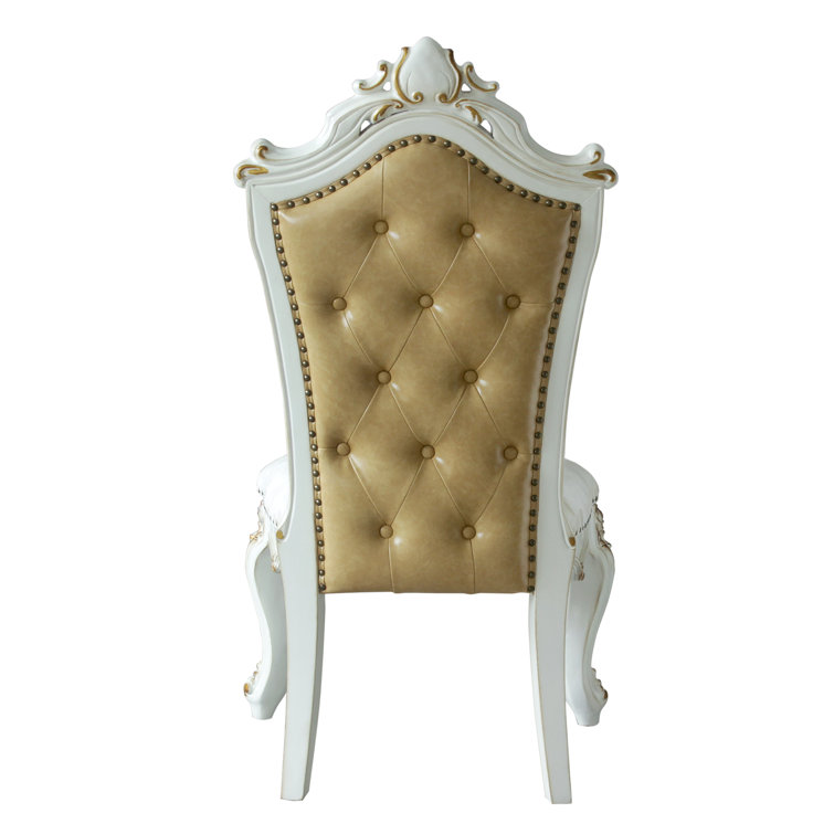 Elegant Beige Faux Leather Upholstered Side Chair with Queen Anne Legs