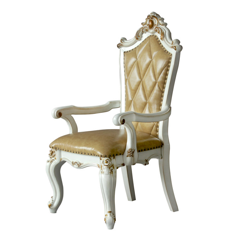 Beige Faux Leather High Back Upholstered Arm Chair