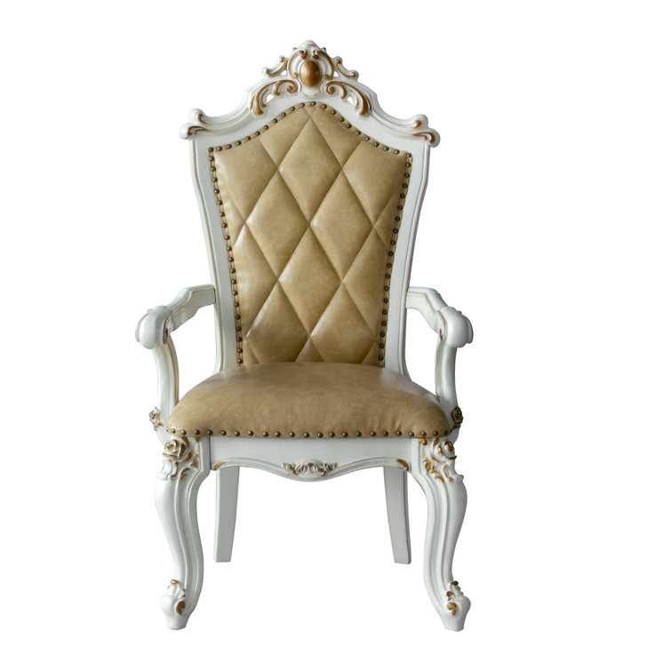 Beige Faux Leather High Back Upholstered Arm Chair