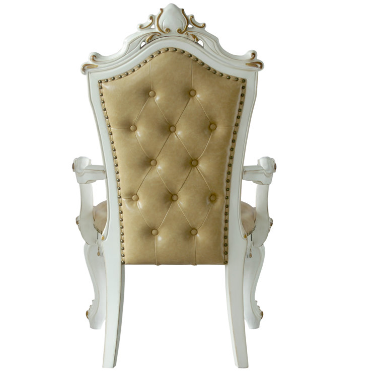 Beige Faux Leather High Back Upholstered Arm Chair