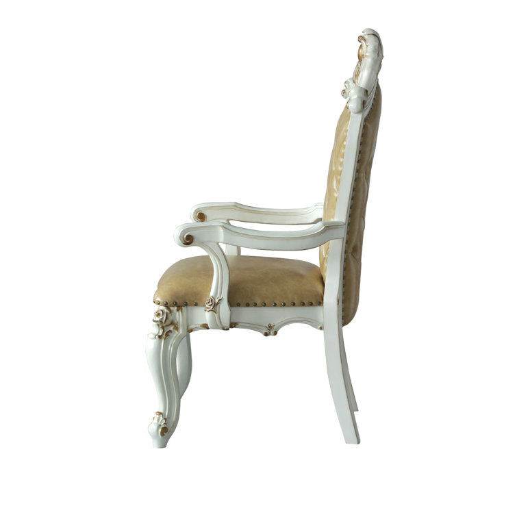 Beige Faux Leather High Back Upholstered Arm Chair