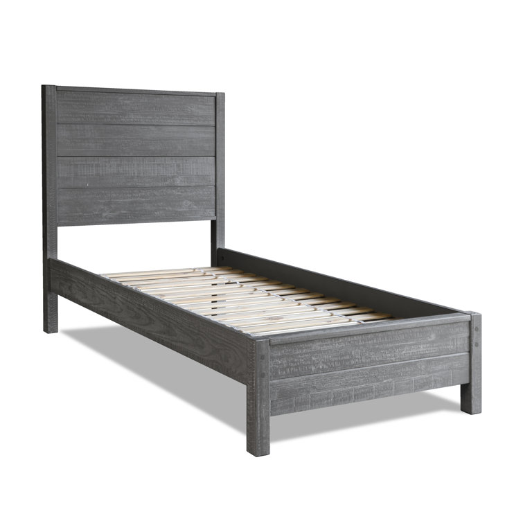 Rustic Gray Twin Pine Wood Platform Bed with Headboard