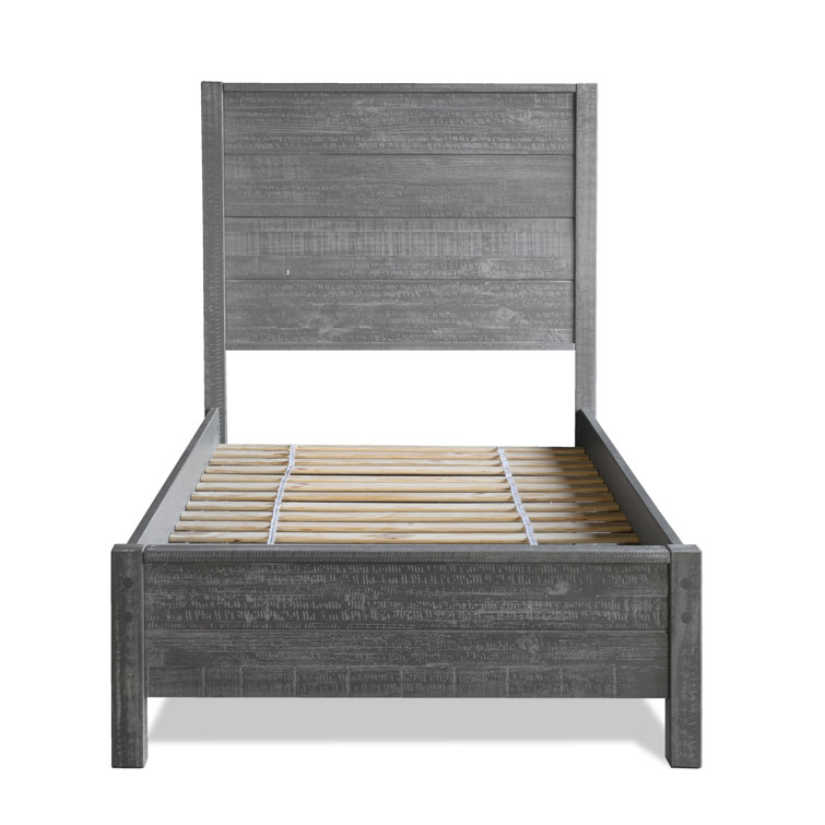 Rustic Gray Twin Pine Wood Platform Bed with Headboard