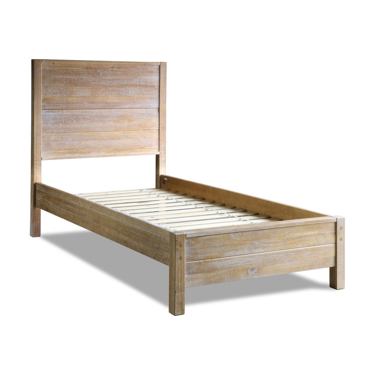 Twin Black Pine Wood Panel Bed with Headboard