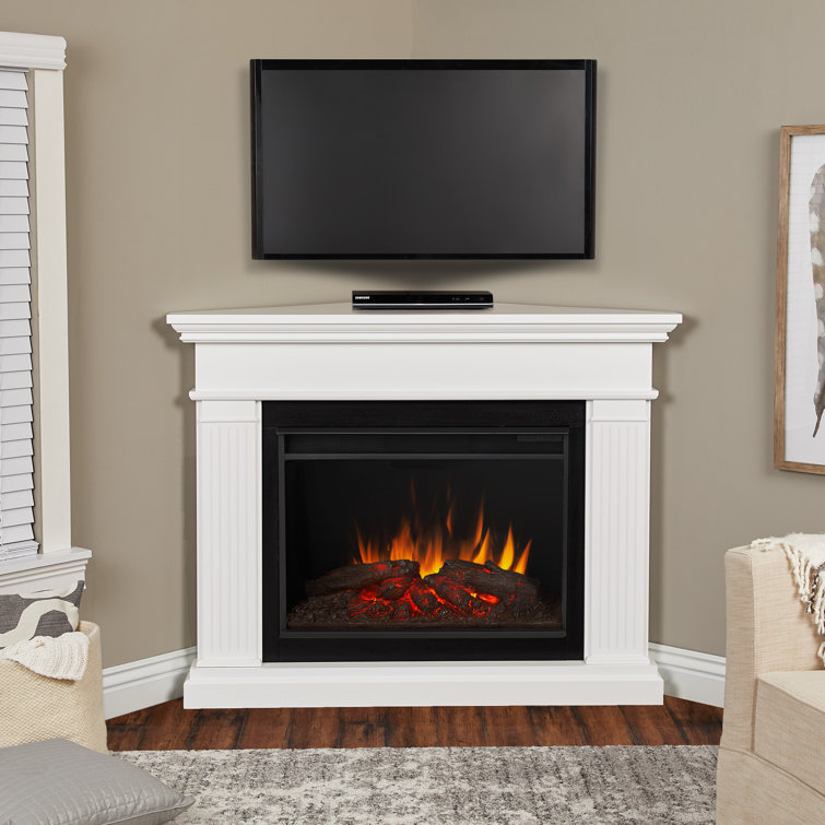 Kennedy 56" White Electric Corner Fireplace with Mantel