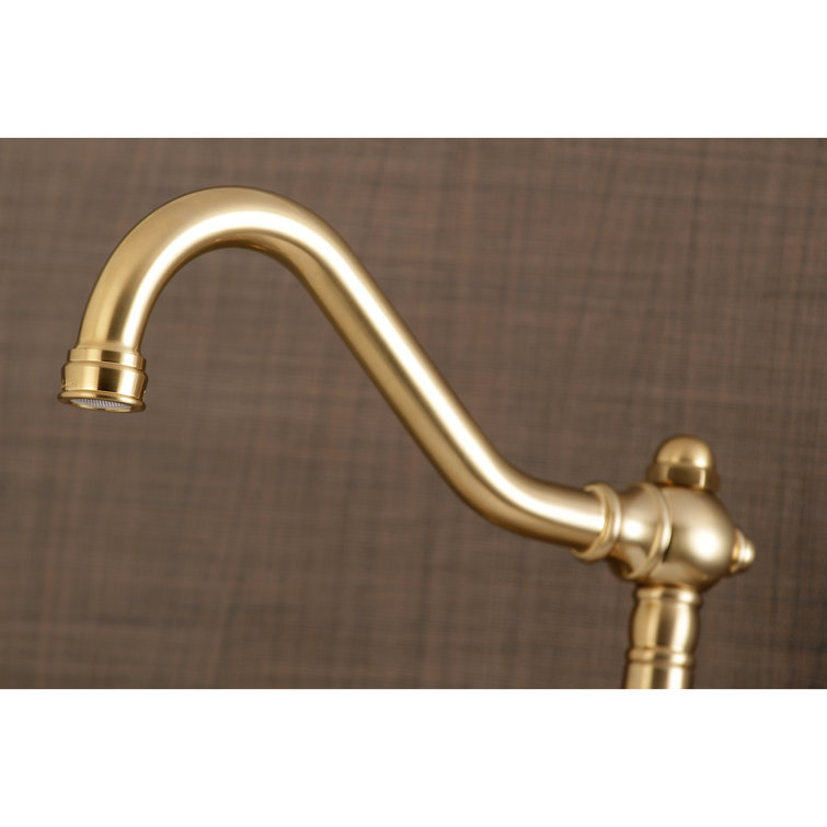 Brushed Brass Double-Handle Wall-Mount Kitchen Faucet