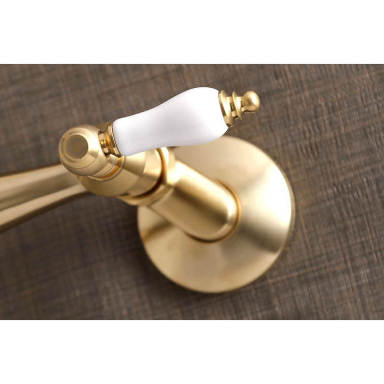Brushed Brass Double-Handle Wall-Mount Kitchen Faucet
