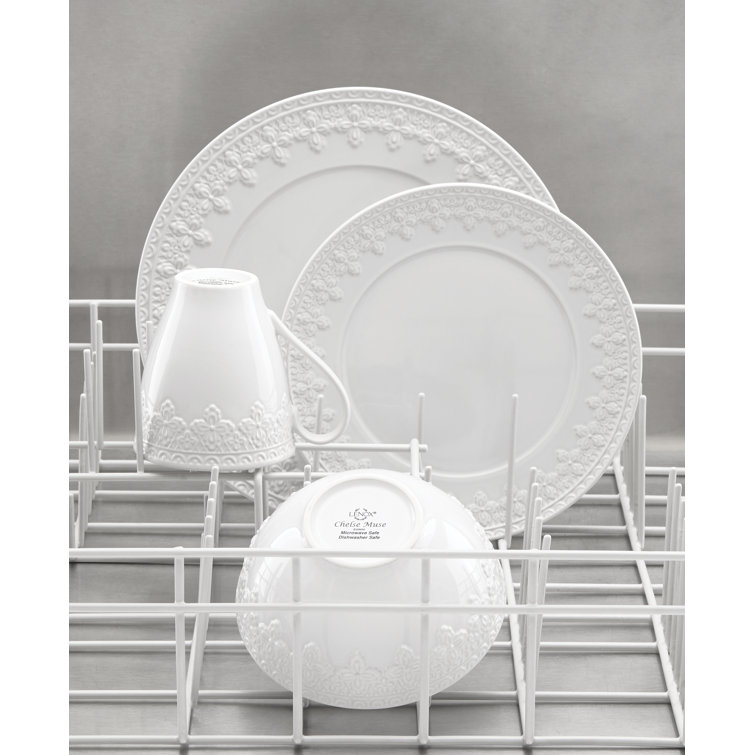 White Ceramic 12-Piece Dinnerware Set with Variegated Glaze