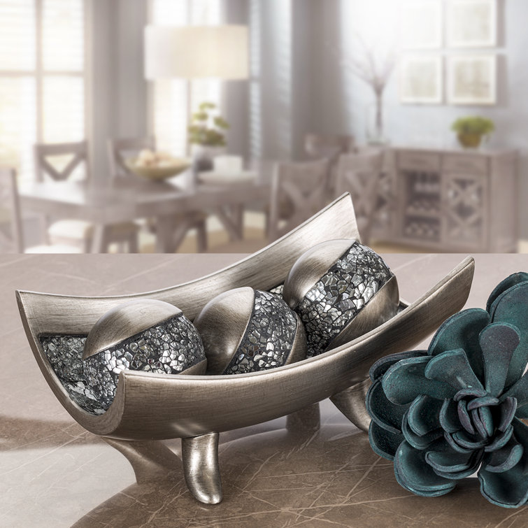 Handcrafted Silver Resin Decorative Bowl with Stand