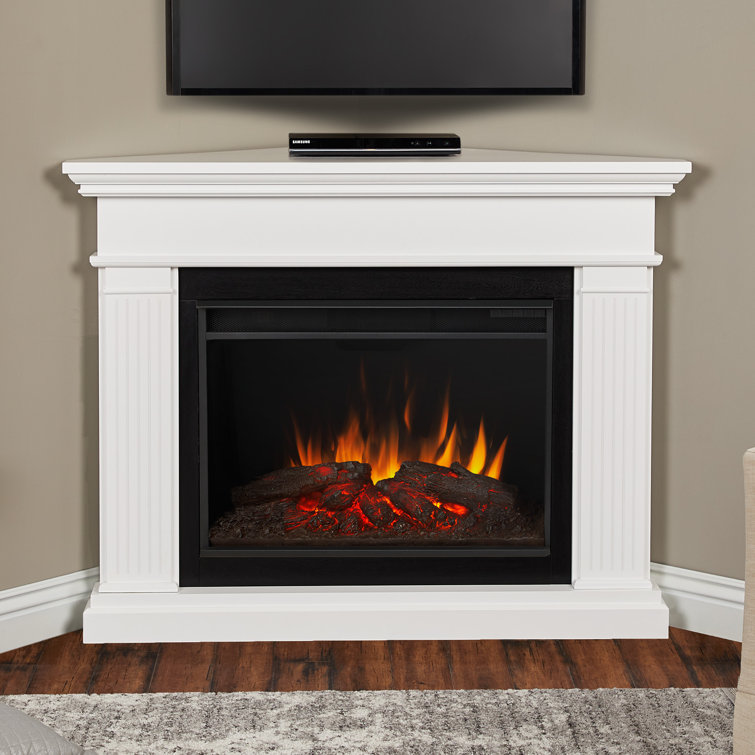 Kennedy 56" White Electric Corner Fireplace with Mantel