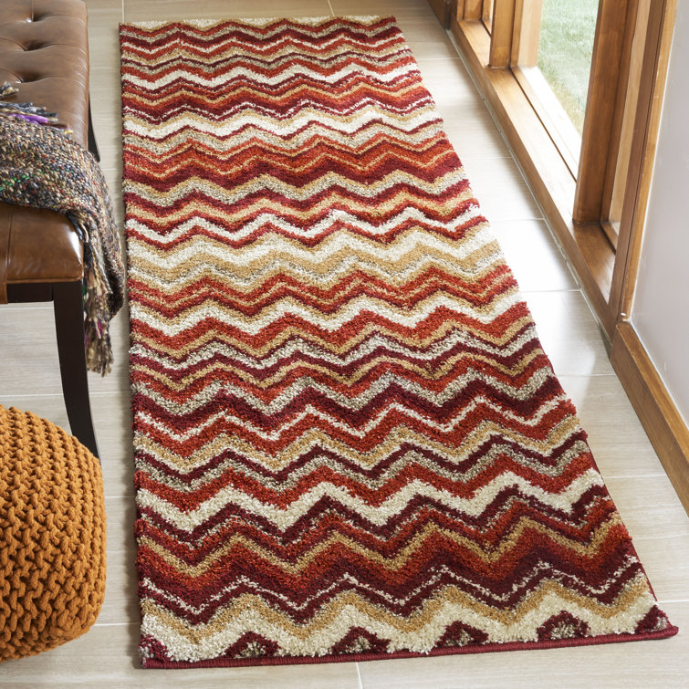 Tahoe Beige and Terracotta Stripe Synthetic Runner Rug 2' 6" x 8' 0"